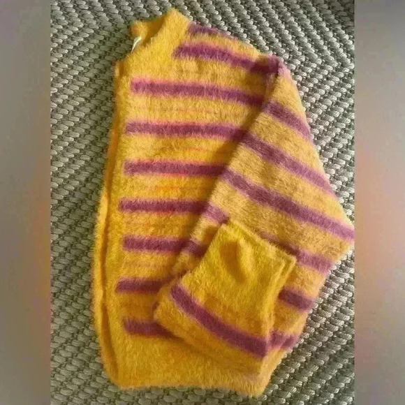 Levi's  Cat Cardigan Sweater Fuzzy Size M Orange Purple Stripes Button-up - Picture 5 of 9